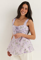 I Wear Pear Lilac Floral Frill Detail Cotton Singlet 3