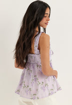 I Wear Pear Lilac Floral Frill Detail Cotton Singlet 5