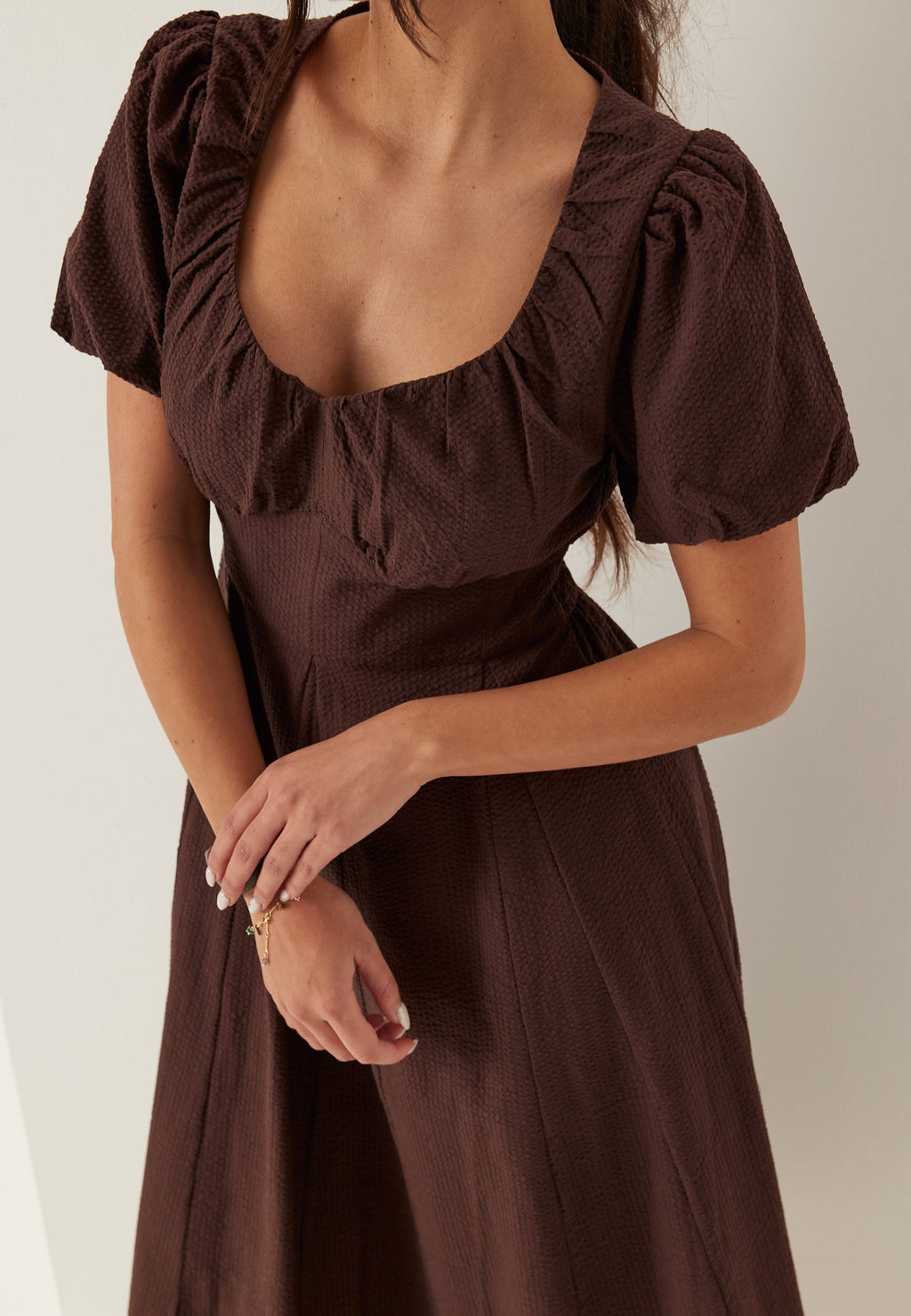 I Wear Pear Dark Brown Seersucker Midi Dress 2