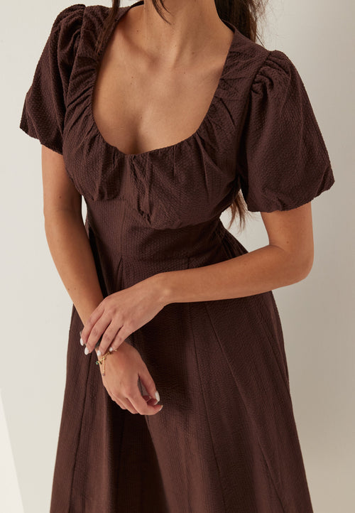 I Wear Pear Dark Brown Seersucker Midi Dress 2