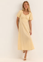 I Wear Pear Light Yellow Seersucker Midi Dress 5