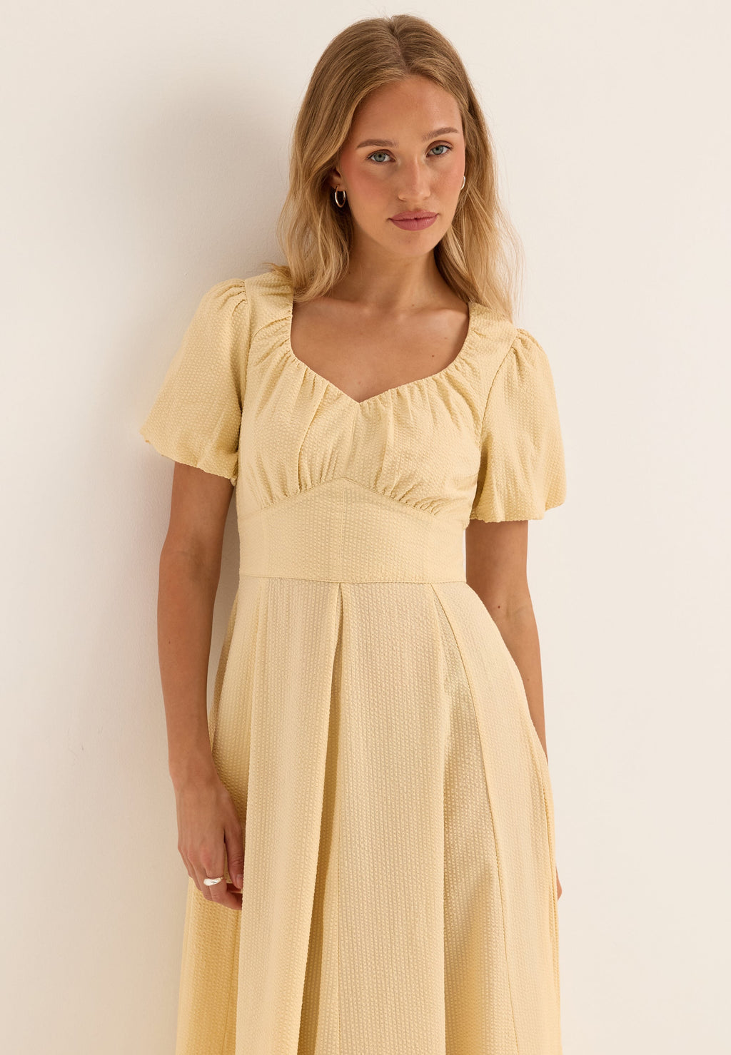 I Wear Pear Light Yellow Seersucker Midi Dress 7