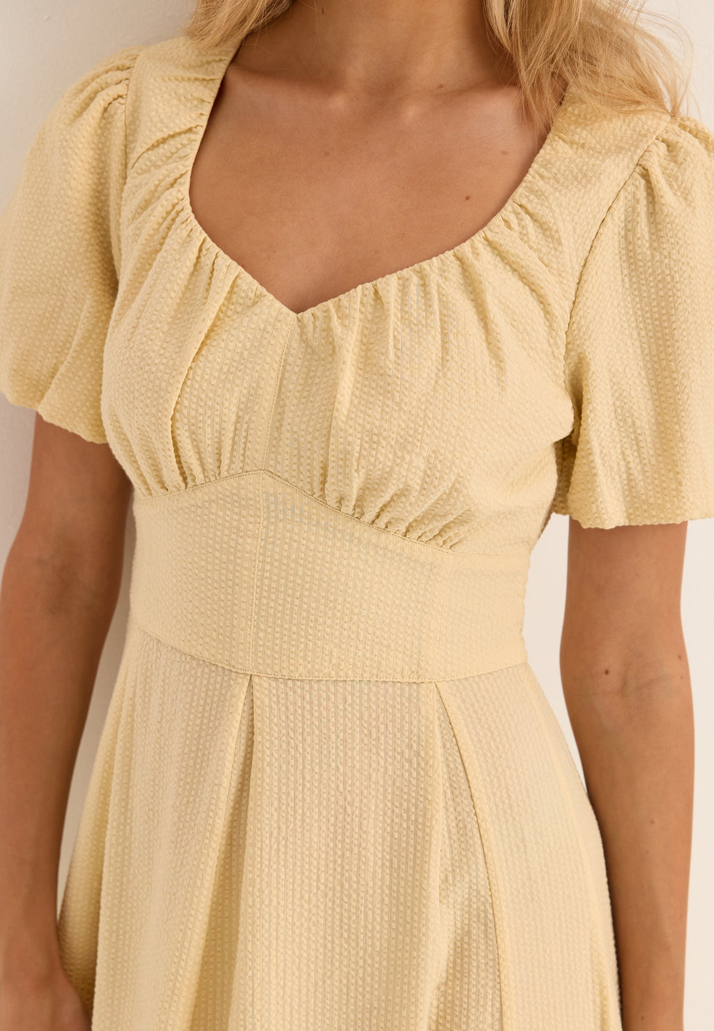 I Wear Pear Light Yellow Seersucker Midi Dress 9