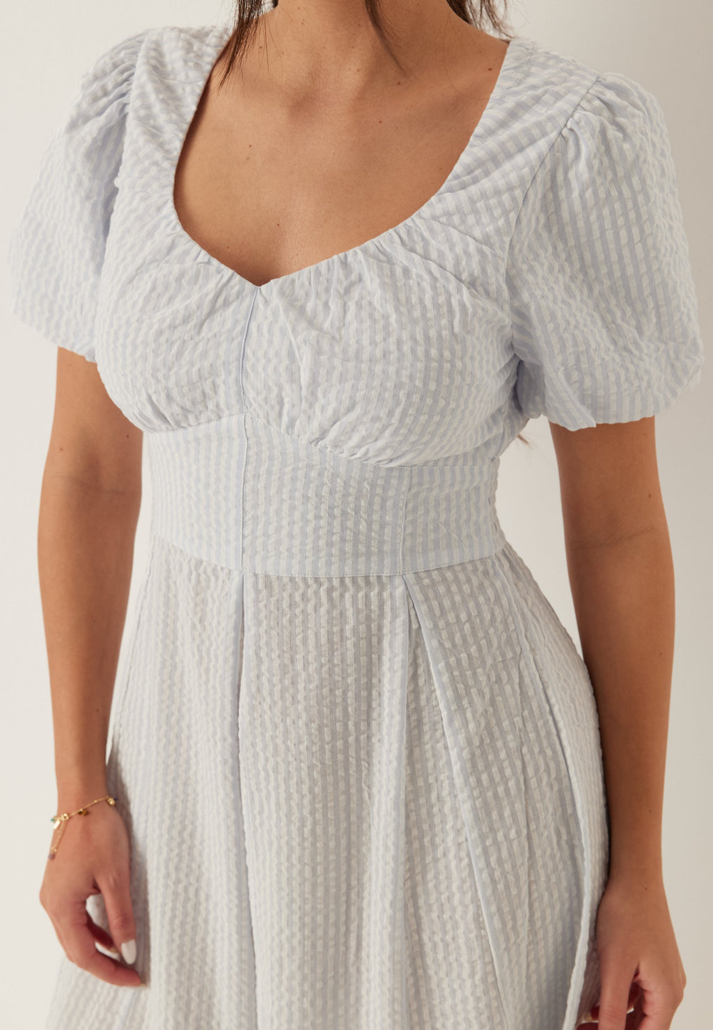 I Wear Pear Light Blue Seersucker Midi Dress 4