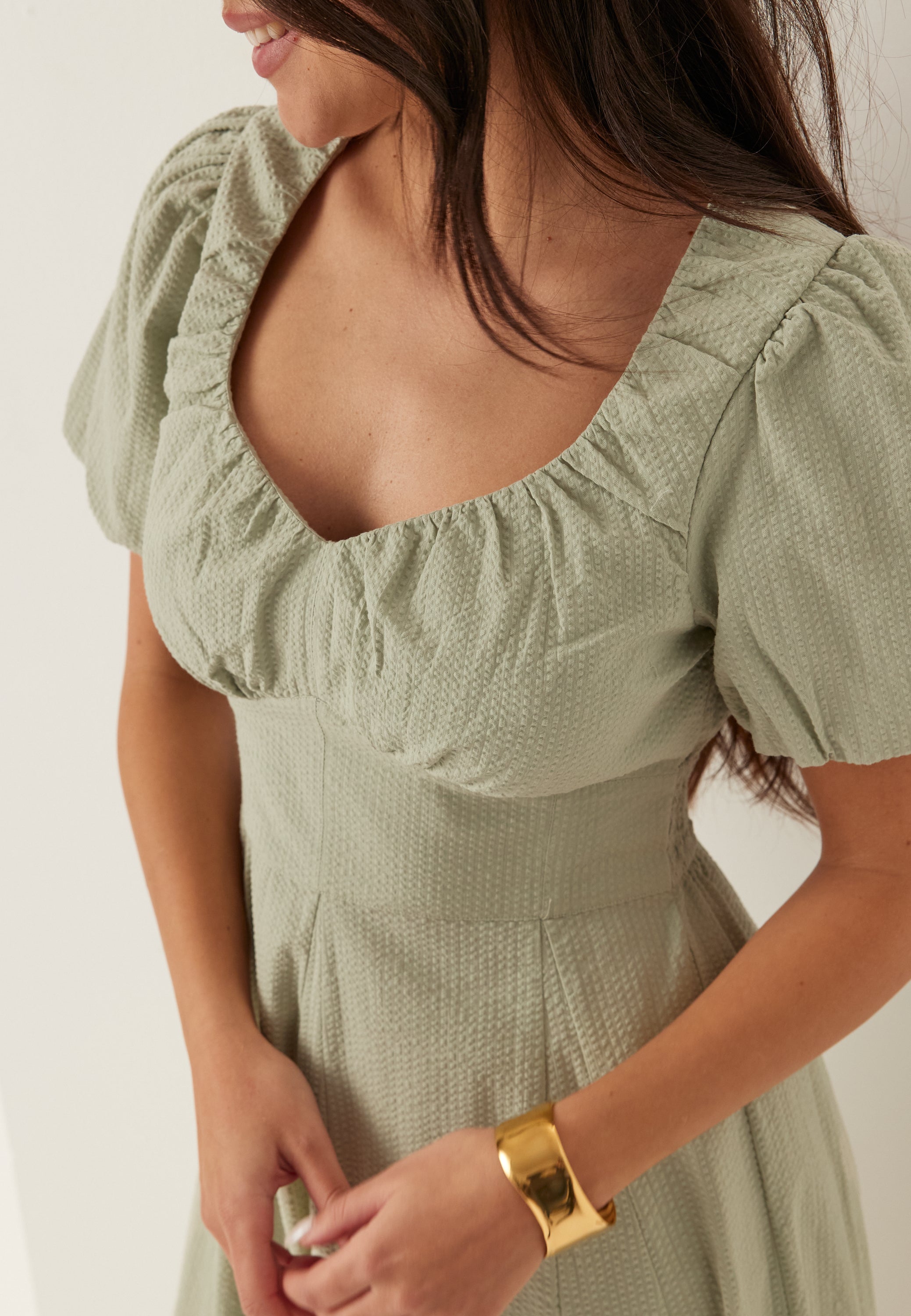 I Wear Pear Dusty Green Seersucker Midi Dress 2