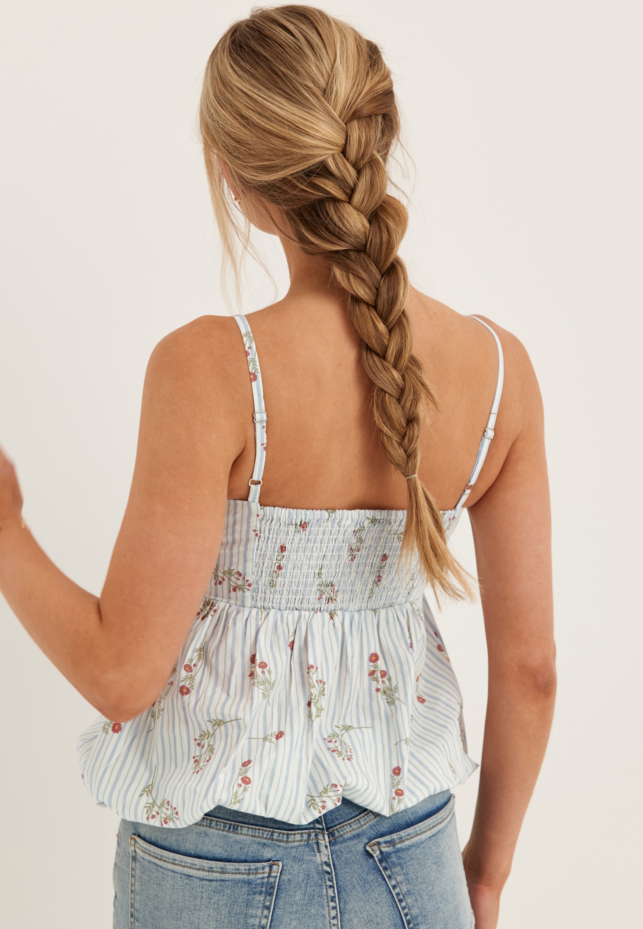 I Wear Pear White Floral Striped Cotton Singlet 3