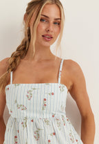 I Wear Pear White Floral Striped Cotton Singlet 4