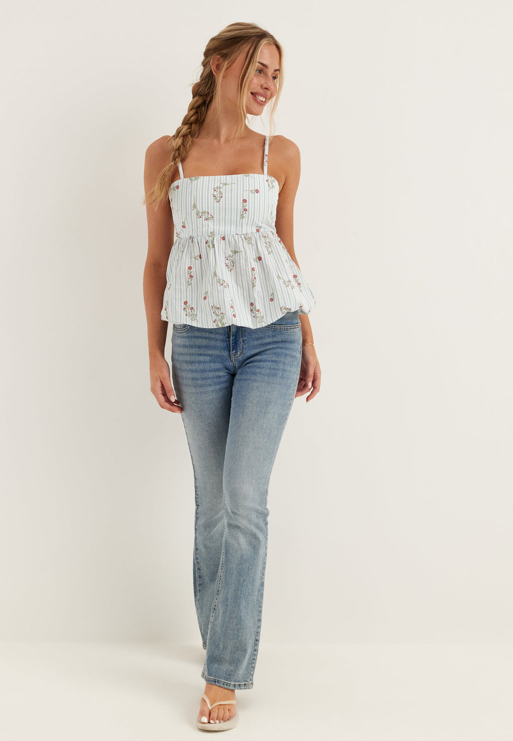 I Wear Pear White Floral Striped Cotton Singlet 6