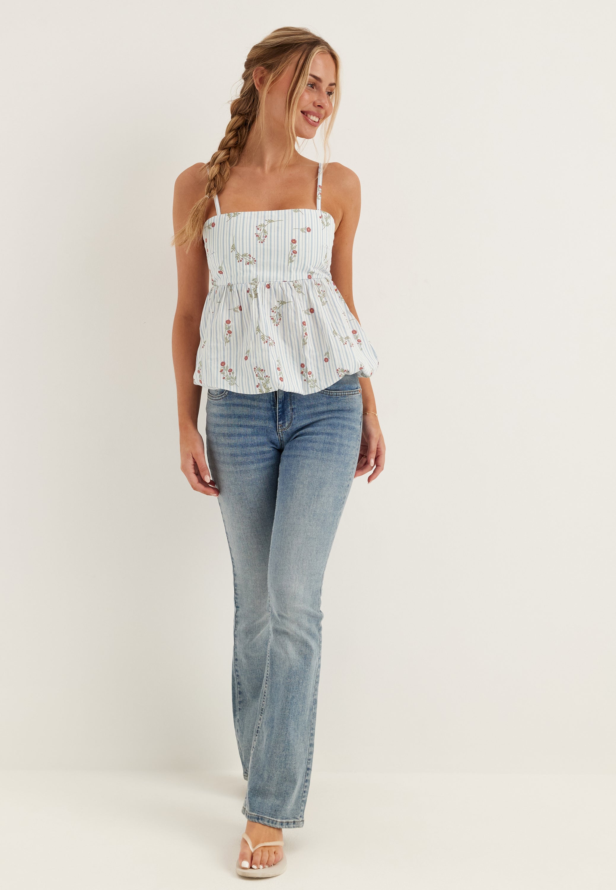 I Wear Pear White Floral Striped Cotton Singlet 6