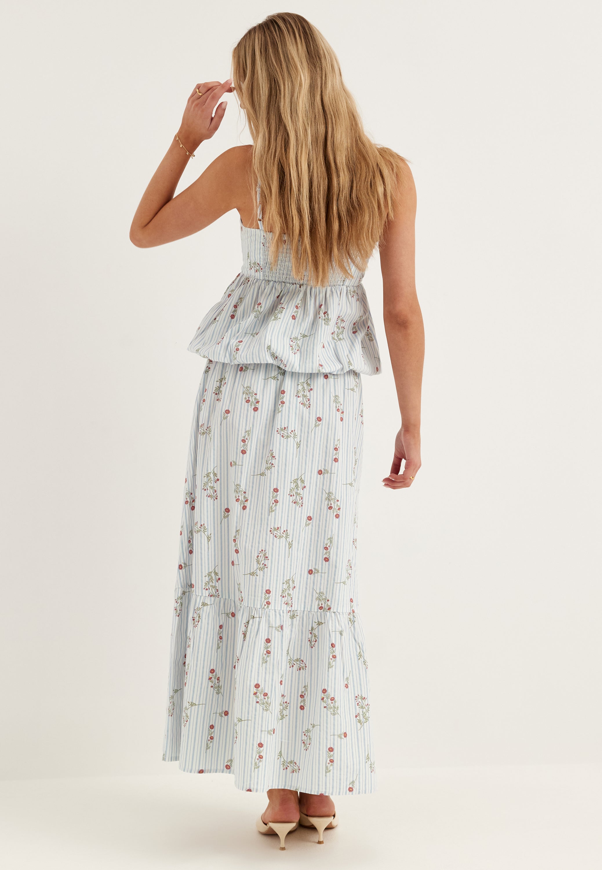 I Wear Pear White Floral Striped Cotton Singlet 7