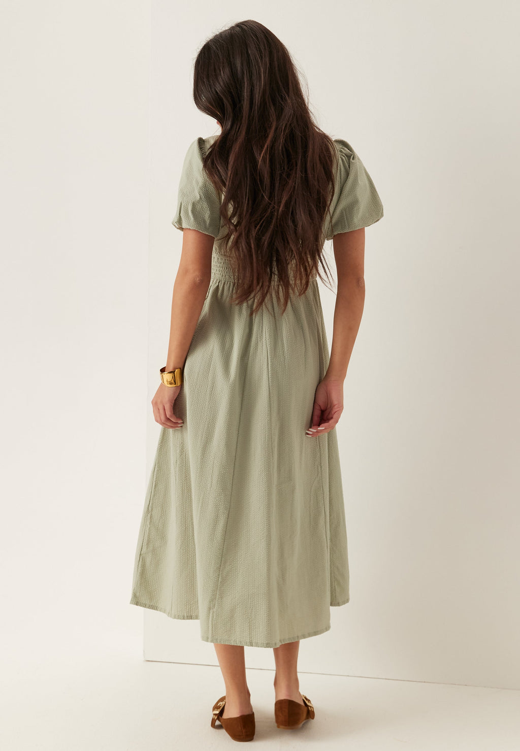 I Wear Pear Dusty Green Seersucker Midi Dress 3