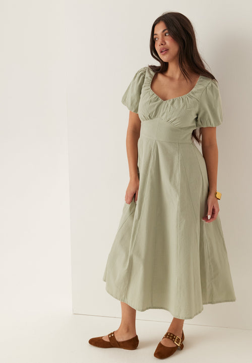 I Wear Pear Dusty Green Seersucker Midi Dress 1