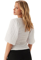 I Wear Pear White Square Neck Volume Sleeve Top 2