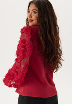 I Wear Pear Red 3D Floral Sleeve V-Neck Top 2