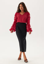 I Wear Pear Red 3D Floral Sleeve V-Neck Top 3