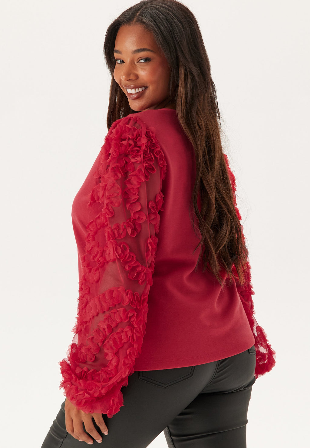 I Wear Pear Red 3D Floral Sleeve V-Neck Top 6