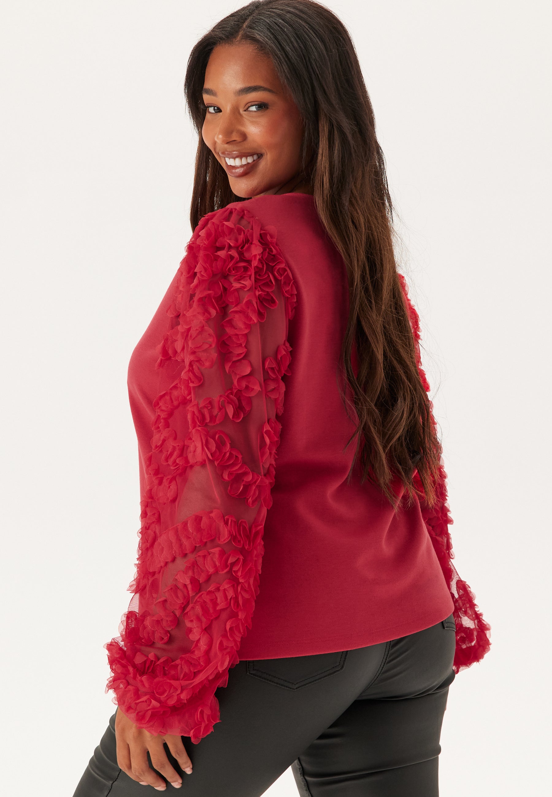 I Wear Pear Red 3D Floral Sleeve V-Neck Top 6